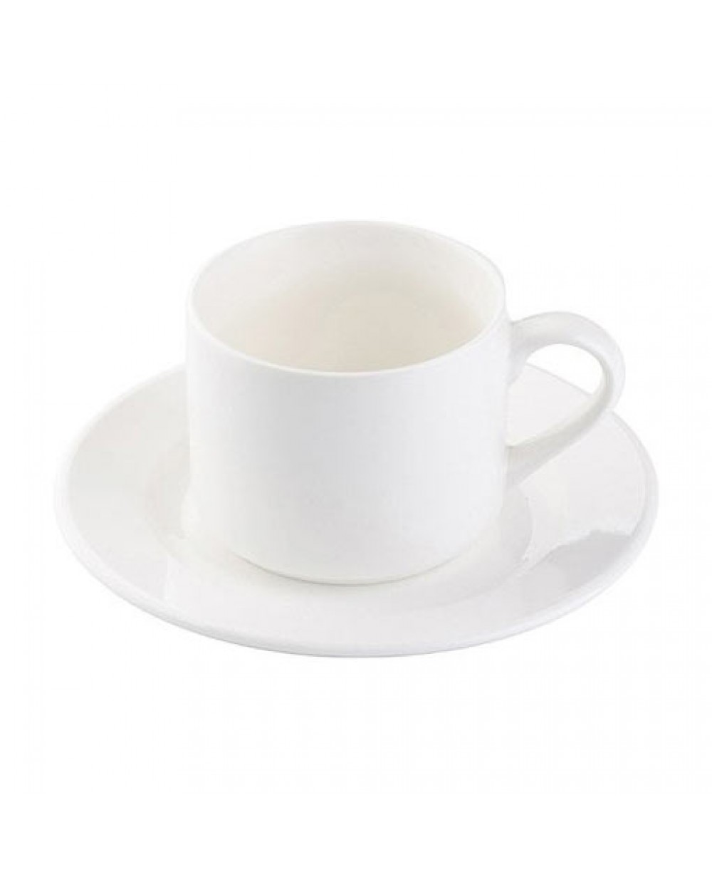 White Empty Tea Cup And Saucer With Simple Pattern Isolated On