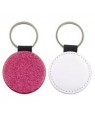 Keyring - 10 x PU Glitter Keyring - Round - Pink