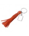 10 x Metal & PU Keyring -Rectangle- Long Tassel - Orange