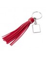 10 x Metal & PU Keyring - Rectangle- Long Tassel - Red