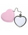 Pocket Compact Mirror - Leather/ PU - Pink - Heart Shaped