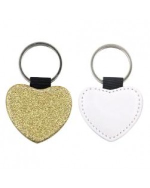 10 x PU Glitter Keyring - Heart - Gold