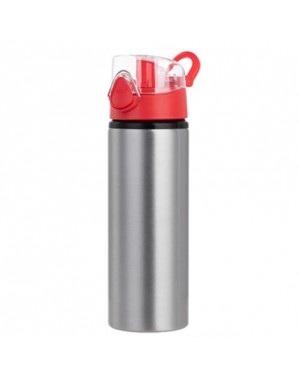 Water Bottles - RED - Coloured Flip Lid - 750ml - Silver