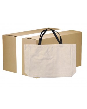 FULL CARTON x 50 LINEN -Shopping Bag with Black Handles - 38cm x 48cm
