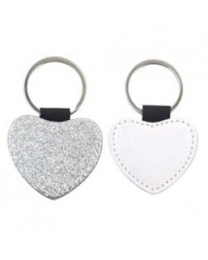 10 x PU Glitter Keyring - Heart - Silver