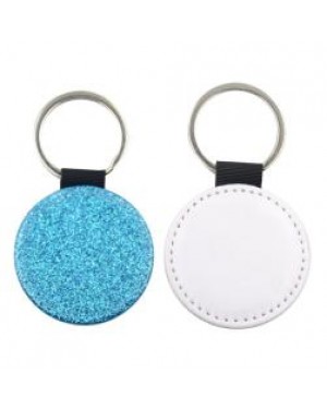 10 x PU Glitter Keyring - Round - Blue