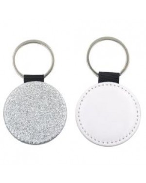 10 x PU Glitter Keyring - Round - Silver
