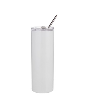 Water Bottles - Slim Stainless Steel - 600ml with Straw - White