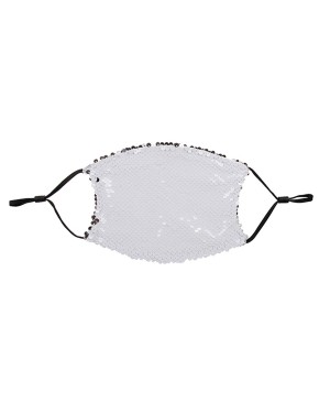Face Coverings - Silver/ White Sequin Mask - Black Straps - ADULT Size with 2 x PM2.5 Filters
