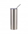 Water Bottles - Slim Stainless Steel 600ml with Straw - Silver