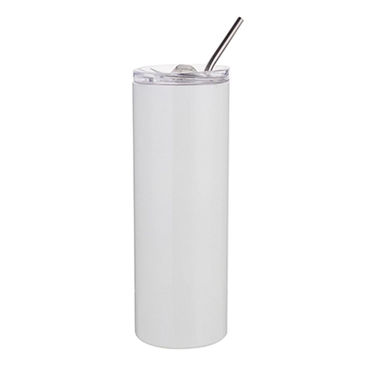 Water Bottles - Slim Stainless Steel - 600ml with Straw - White